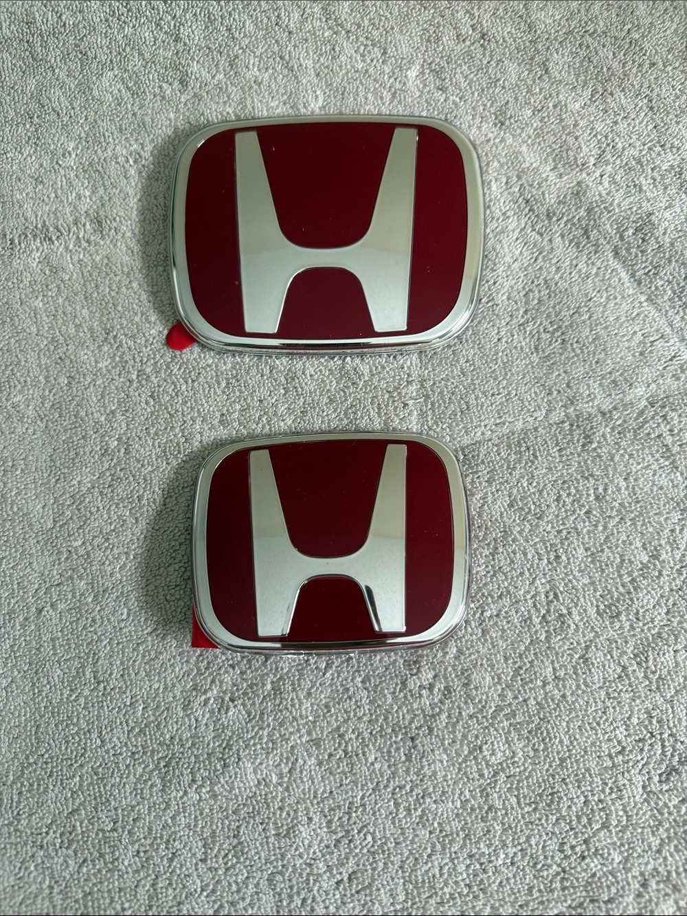 Honda Red Emblem Set - Stylish Car Accent with Adhesive Backing and Prongs